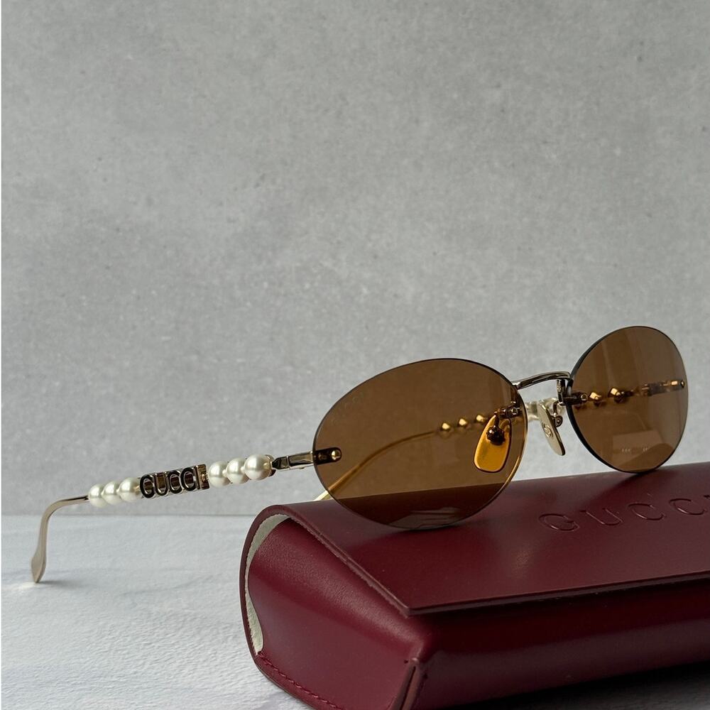 NEW Gucci GG1922S Gold Silver Oval Pearl Sunglasses